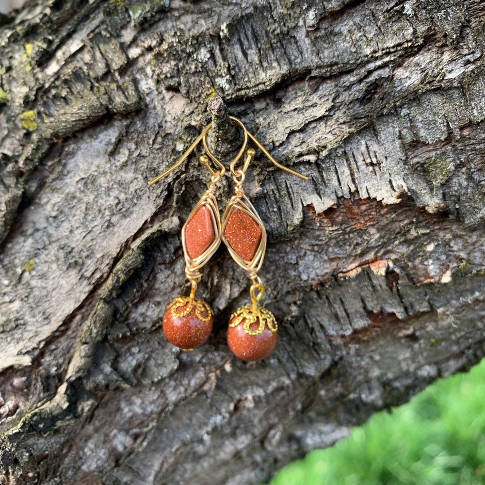 Sandstone Gold wire wrapped drop Earrings